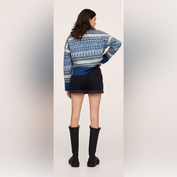 MANGO Button Fair Isle Cardigan NWOT Blue White - Picture 3 of 8